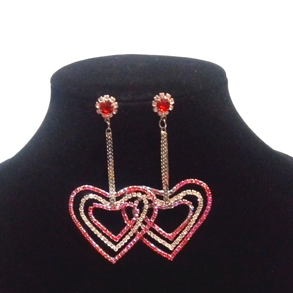 Jewelry - ELEGANT RED RHINESTONE HEART DANGLE PIERCED POST BACK EARRINGS NWT